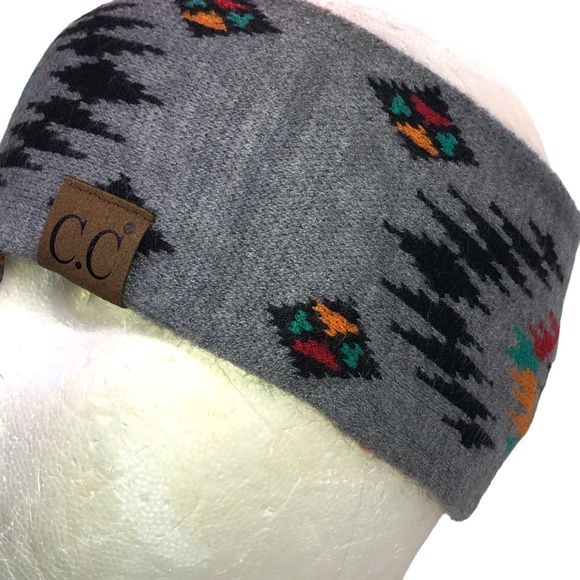 LIGHT GREY Southwestern Aztec Print Winter Ear Warmers Knit Headbands HeadWrap - Picture 6 of 8